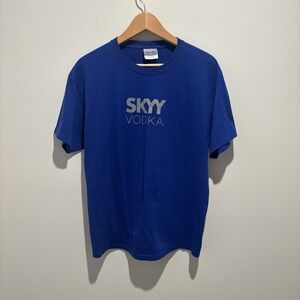 Skyy Vodka T Shirt Blue Graphic Large Party Shirt Short Sleeve